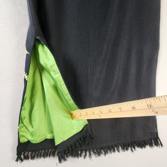 Boston Proper Embroidered Floral Fringe Skirt Size 6 Black Wool Blend - Picture 10 of 12